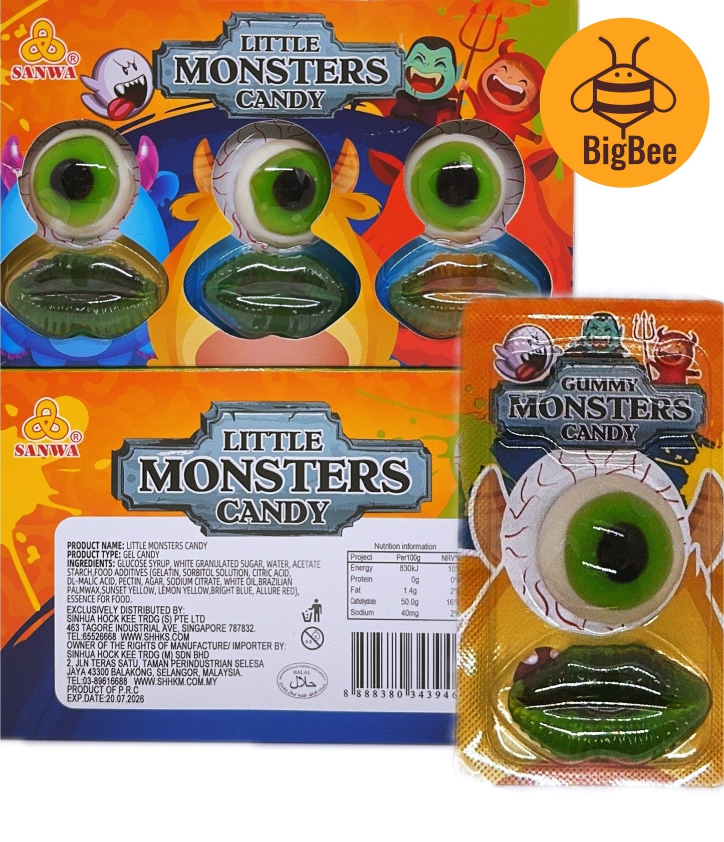 Sanwa Little Monster Candy - 9g x 10pcs / 30pcs Eye Ball Gummy Candy (Halal) Viral Candy Mata Little Monster Gummy Candy