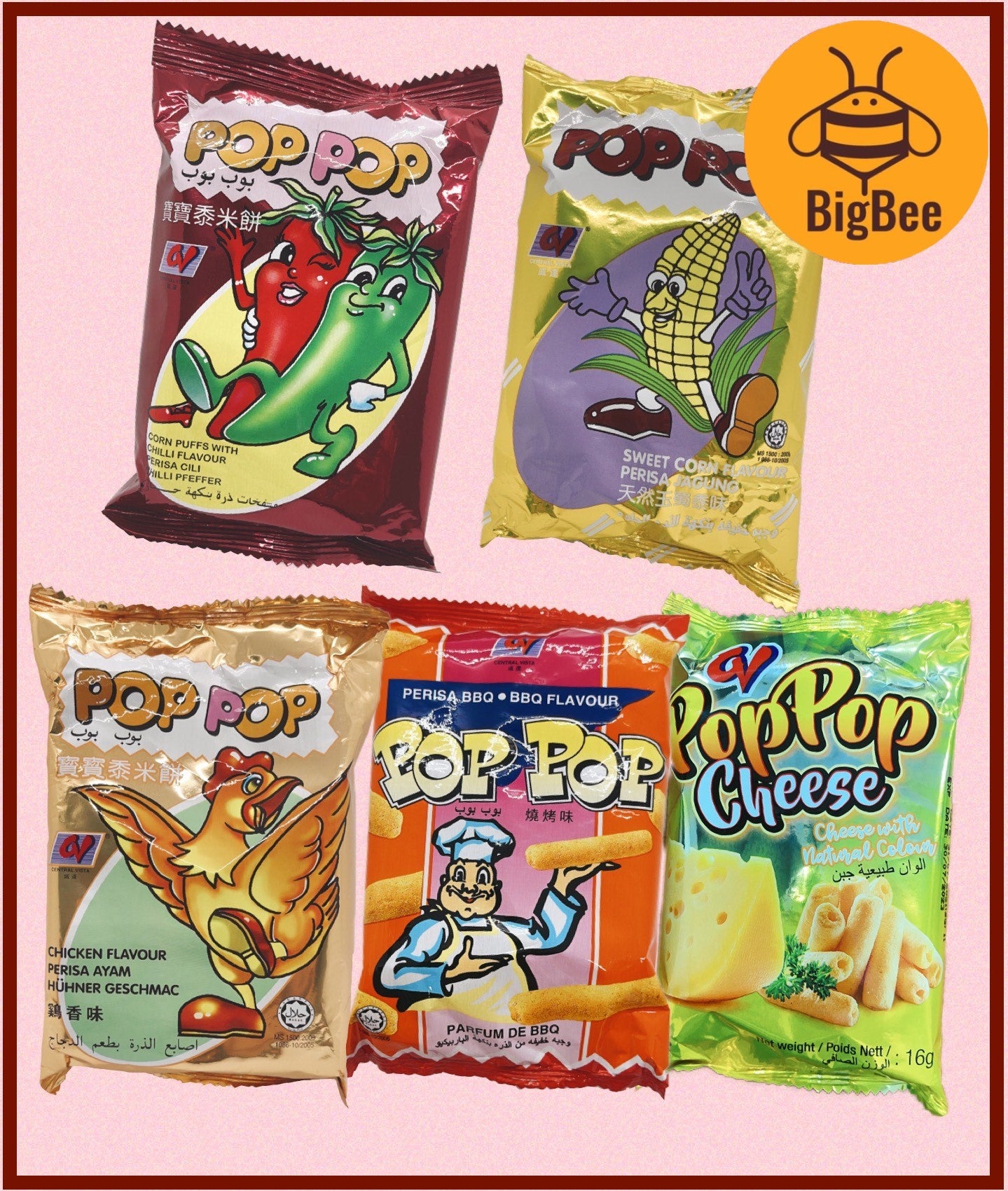 Pop Pop Sweet Corn / Chicken / Chilli / BBQ / Cheese - 16g x 10pkt Corn Snack Old School Chips