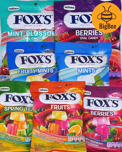 Fox's Crystal Clear Candy - 90g - 125g/pkt (Halal) Mints / Fruits / Berries / Fruity Mints / Spring Tea / Mint Blossom