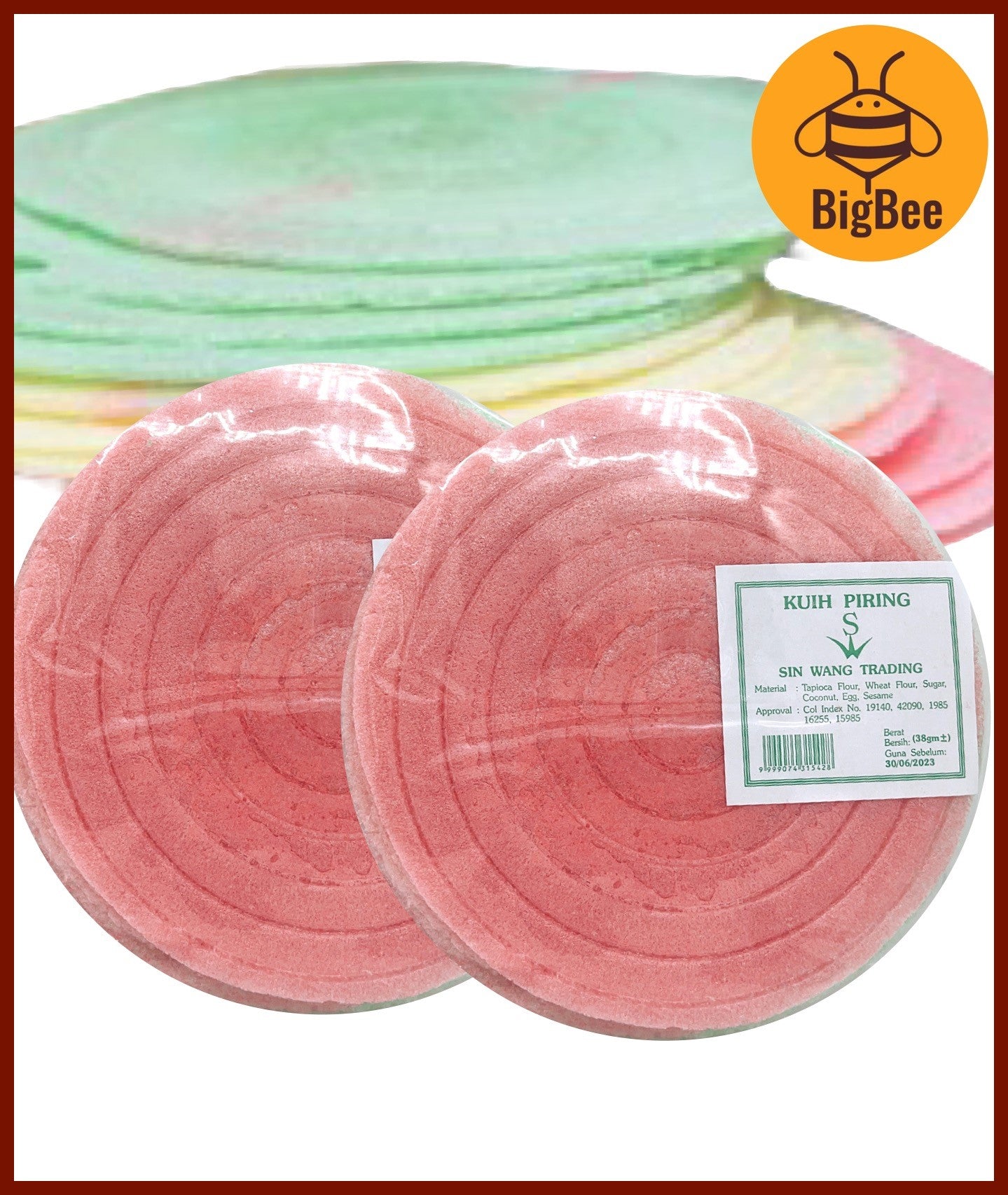 Kuih Piring - 38g x 2pkts Old School Snack 月光饼 / 风琴饼 - 38g x 2pkts Rainbow Wafers