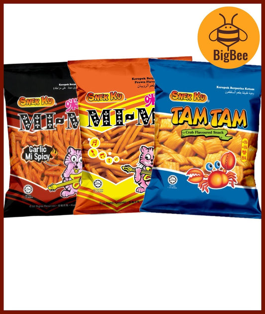 [Bundle 10pkts] Snek Ku - 20g x 10pkts Mi-Mi Prawn / Mi-Mi Garlic Mi Spicy / Tam Tam / Mi Mi