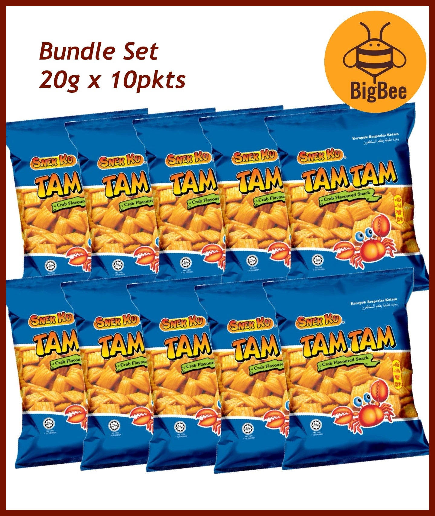[Bundle 10pkts] Snek Ku - 20g x 10pkts Mi-Mi Prawn / Mi-Mi Garlic Mi Spicy / Tam Tam / Mi Mi