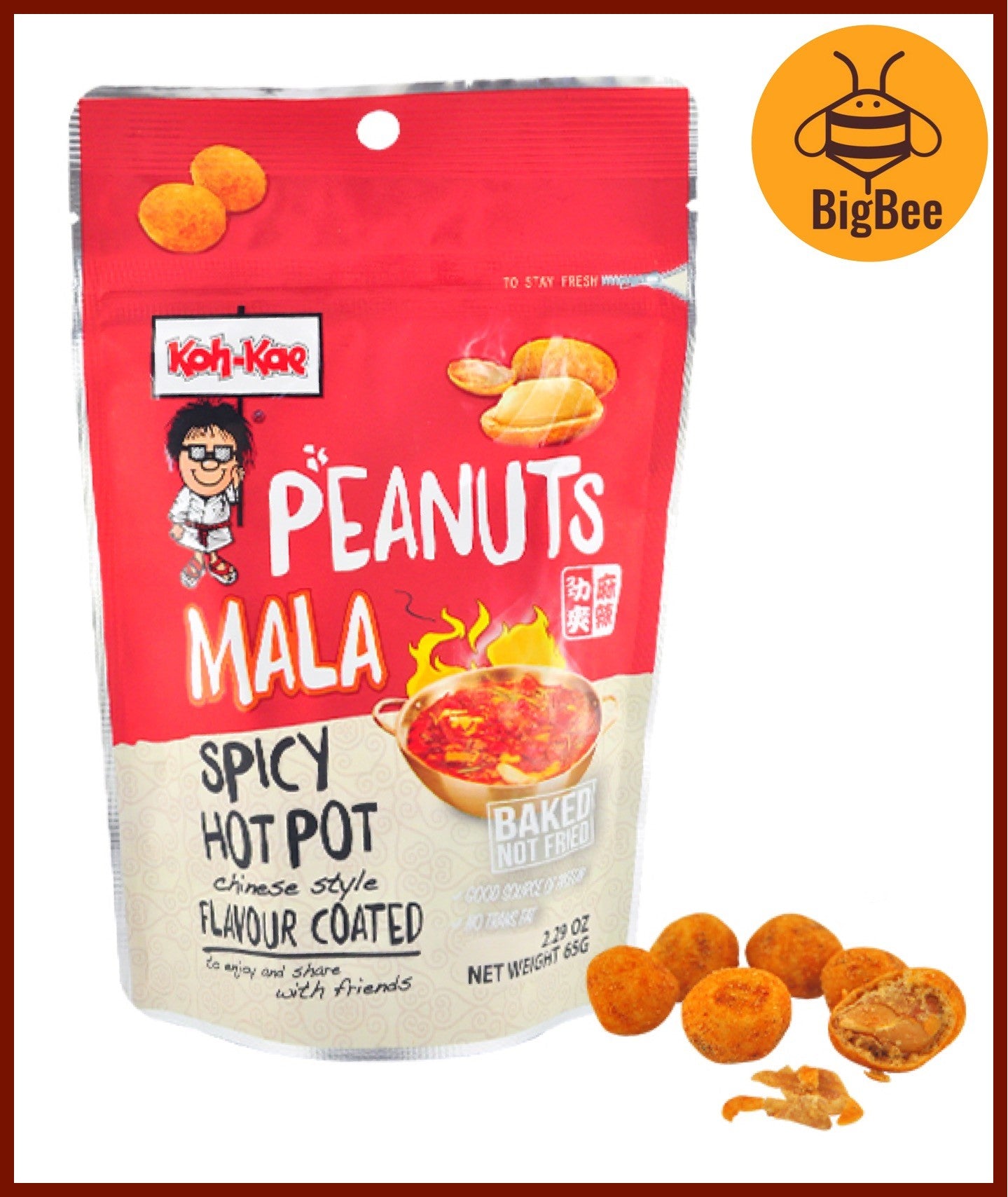 Koh-Kae-65g/pkt Peanuts Chicken/ BBQ /Peanuts Mala/Peanuts Sriracha Chilli Coated Thai Spicy Mixed Nuts Squid Green Peas