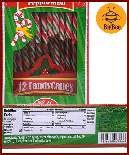 Candy Canes - 12's/box (120g) Red & White Peppermint / Red White & Green Peppermint / Rainbow Cherry Candy Canes X'mas