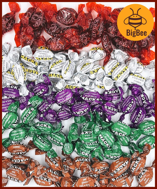 Hacks Candy - 200g / 500g Classic Regular / Honey Lemon / Blackcurrant / Mandarin Ginger / Clove Apple / Halia Limau