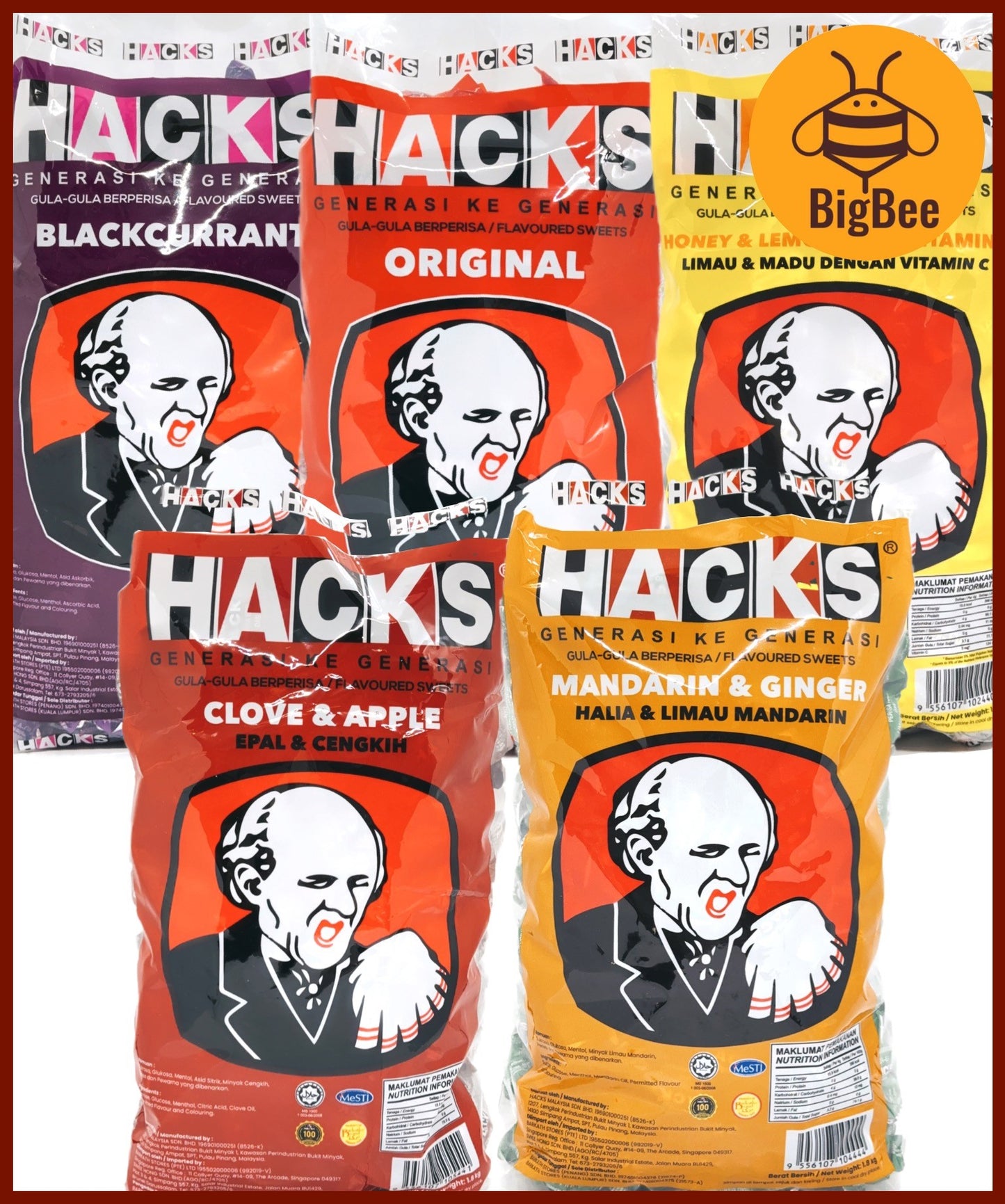 Hacks Candy - 1.8kg/pkt Classic Regular / Honey Lemon / Blackcurrant / Mandarin Ginger / Clove Apple / Halia Limau