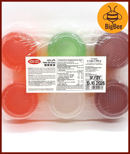 WONG COCO - 120g x 6's Jelly with Nata De Coco (Halal) Assorted Flavours (Lychee, Strawberry, Grape, Melon)