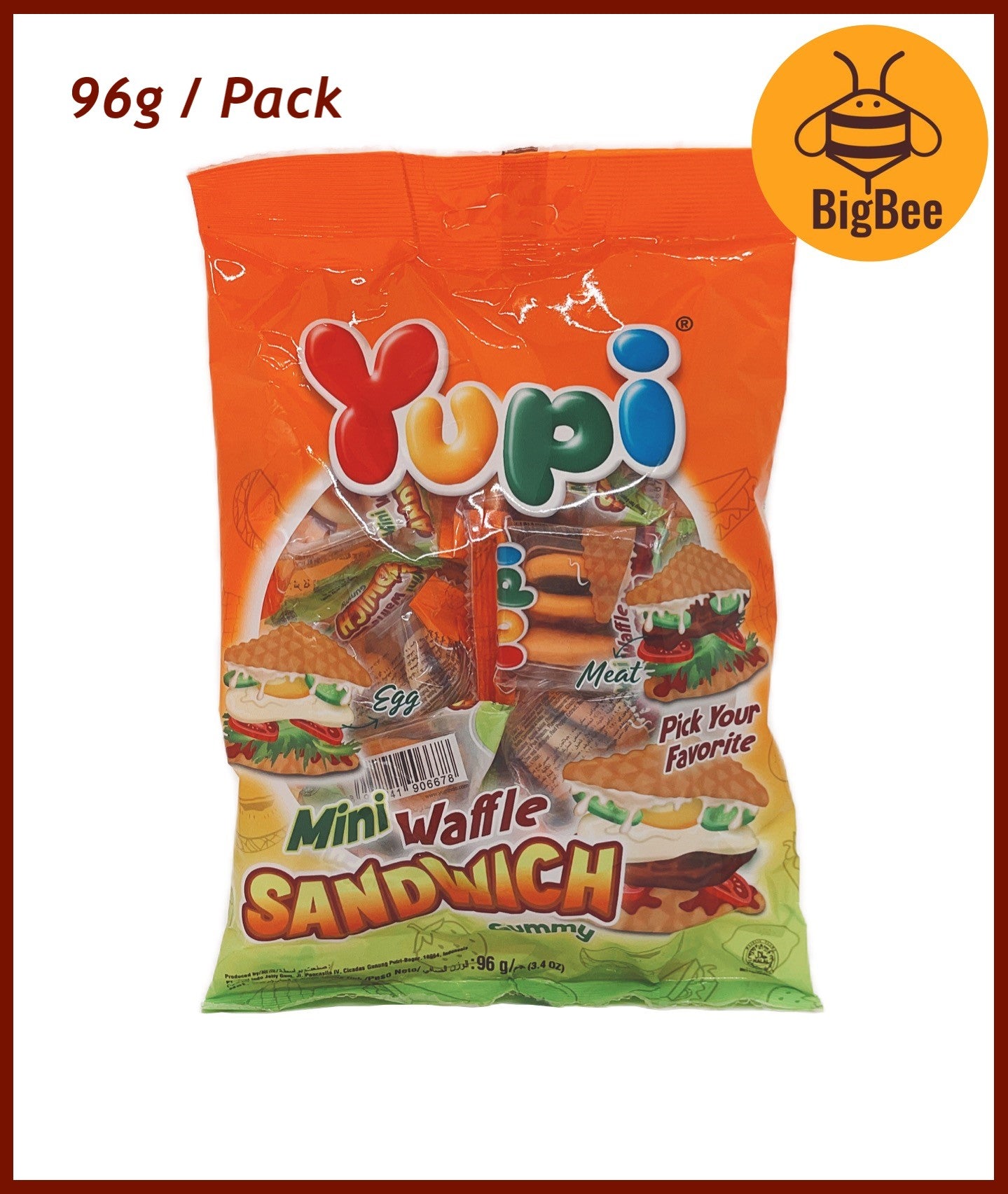 Yupi Gummy - 65g-120g Pizza/Baby Bear/Iced Cola/Neon Stix/Apple Ring/Strawberry Kiss/Fruity Puff/Burgers/Fun Gum/Hot Dog