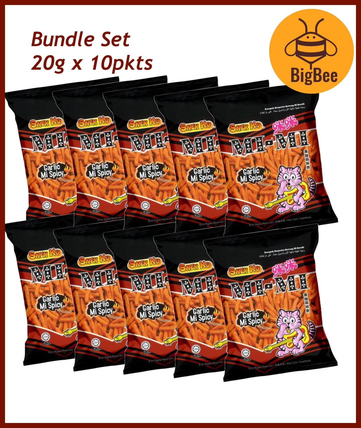 [Bundle 10pkts] Snek Ku - 20g x 10pkts Mi-Mi Prawn / Mi-Mi Garlic Mi Spicy / Tam Tam / Mi Mi