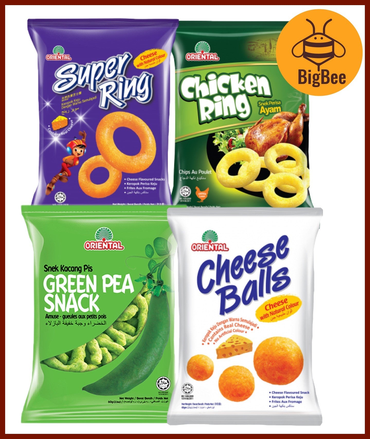 Oriental - 60g/pkt Super Ring / Cheese Balls / Chicken Ring / Green Pea Snack