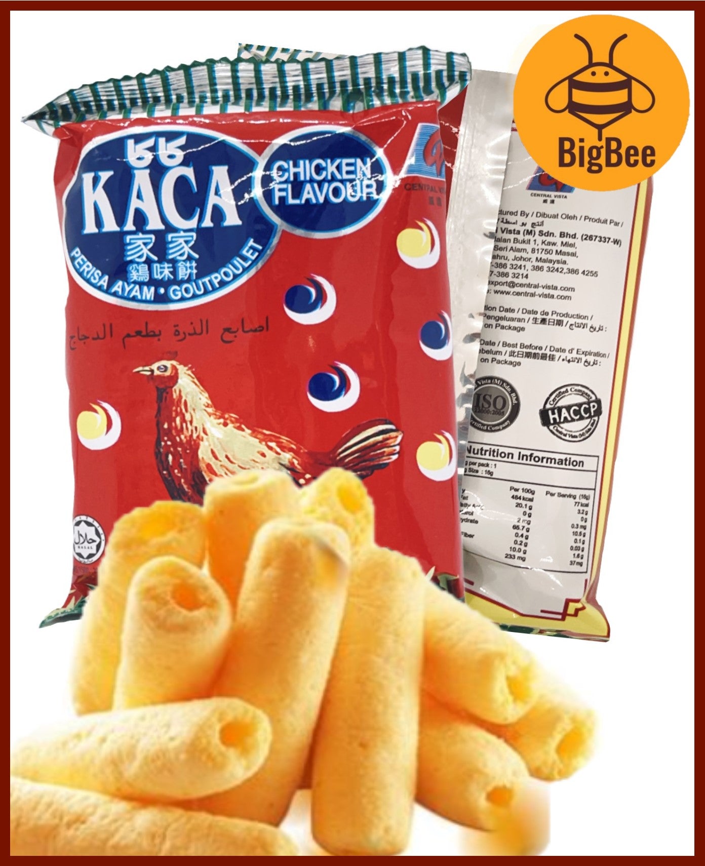 [Bundle 10pkts] KACA Corn Snack Chicken Flavour - 16g x 10pkts Classic Old School Corn Stick Snack