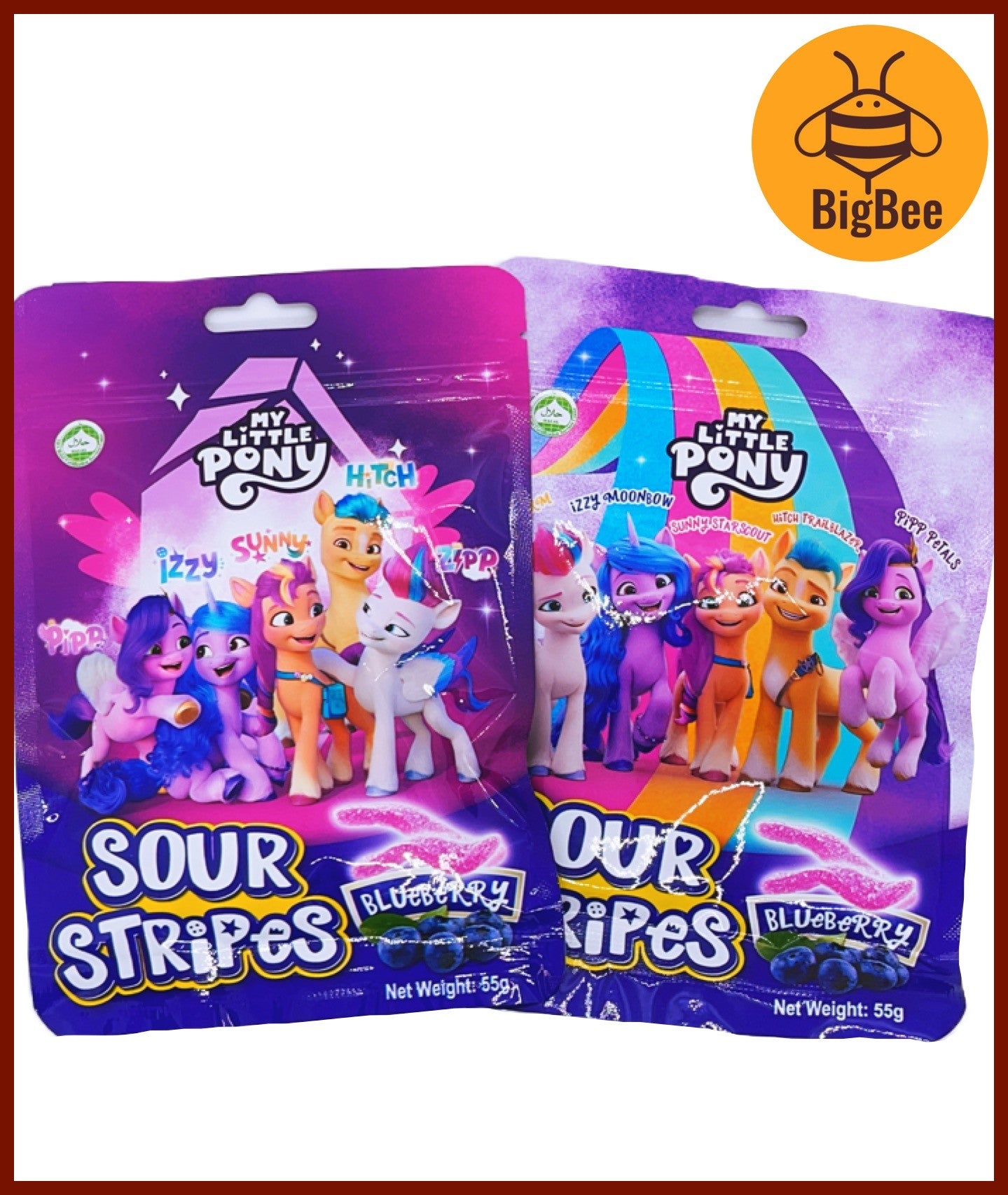 My Little Pony Sour Stripes - 55g x 2pkts Blueberry / Strawberry Sour Gummy Stripes