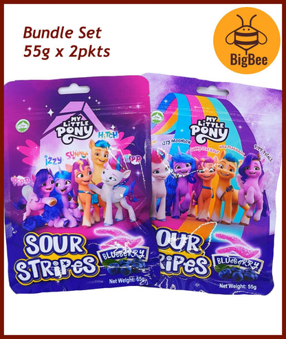 My Little Pony Sour Stripes - 55g x 2pkts Blueberry / Strawberry Sour Gummy Stripes