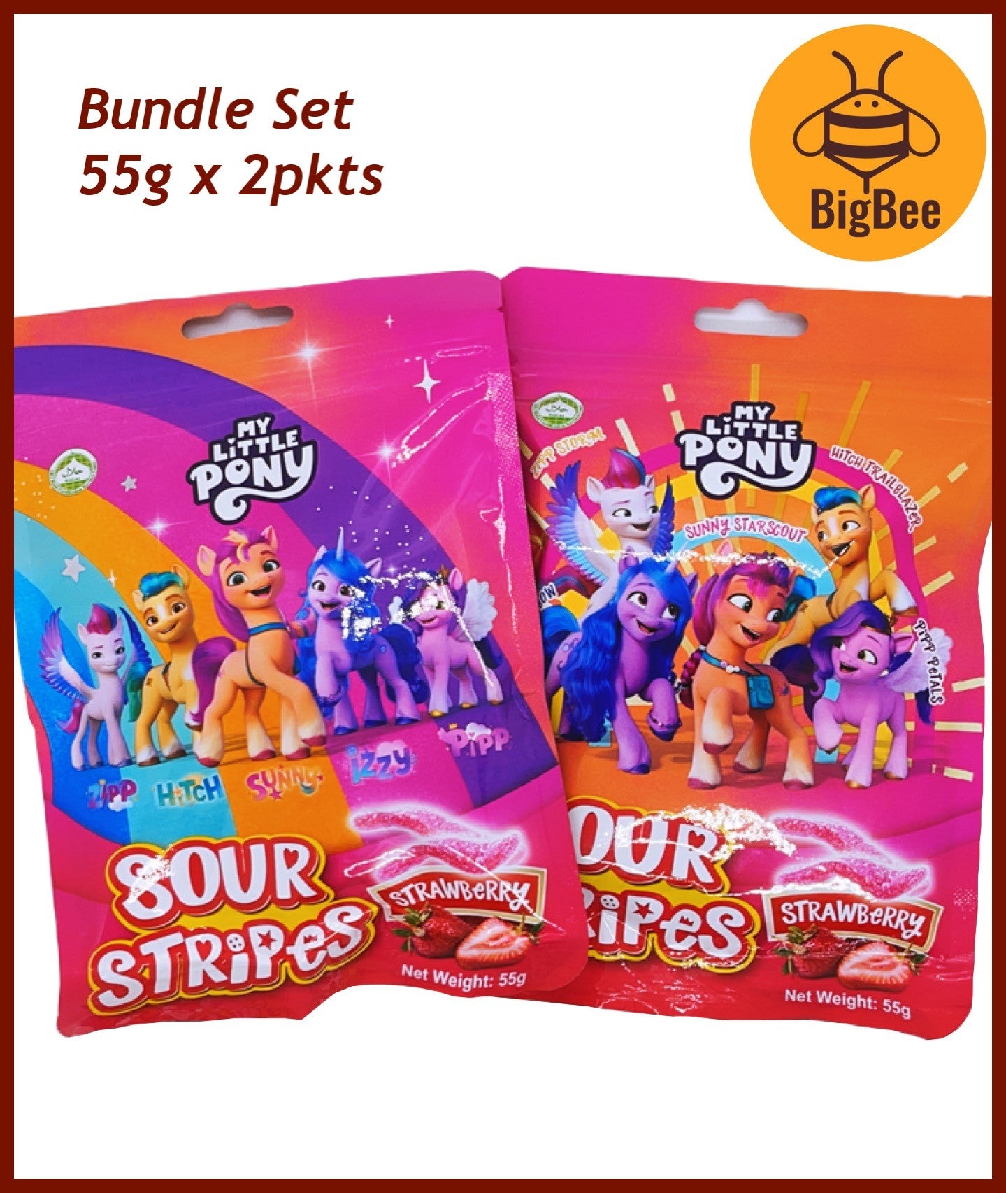 My Little Pony Sour Stripes - 55g x 2pkts Blueberry / Strawberry Sour Gummy Stripes