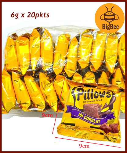 Oishi Pillows Chocolate Filled Crackers - 100g/pack Party Size, 6gx10pkts, 6gx20pkts, 12gx10pkts Family Packs (Halal)