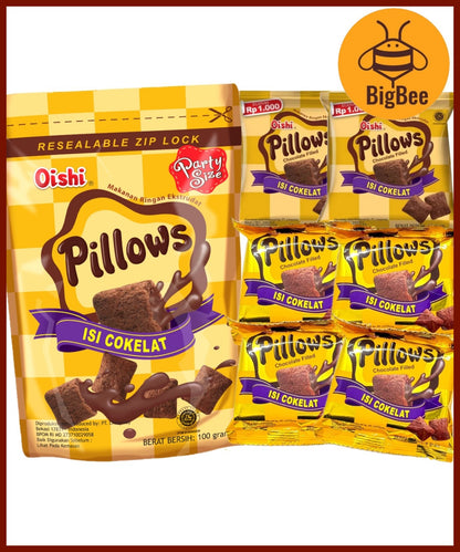 Oishi Pillows Chocolate Filled Crackers - 100g/pack Party Size, 6gx10pkts, 6gx20pkts, 12gx10pkts Family Packs (Halal)