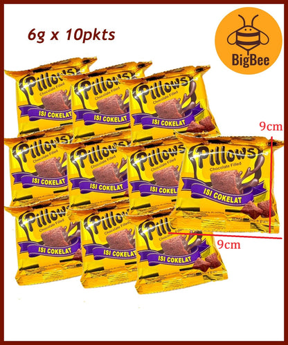 Oishi Pillows Chocolate Filled Crackers - 100g/pack Party Size, 6gx10pkts, 6gx20pkts, 12gx10pkts Family Packs (Halal)
