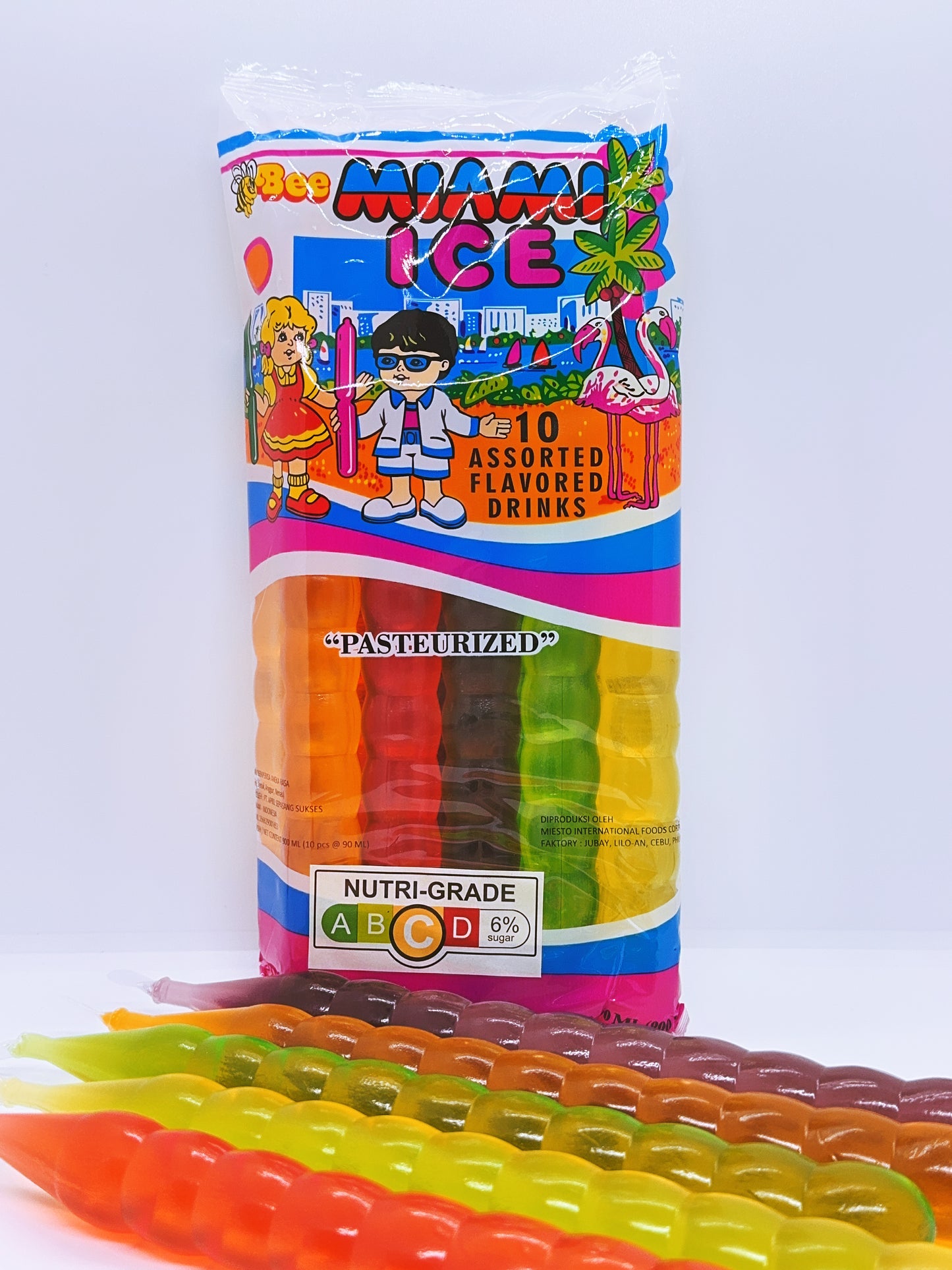 Bee Miami Ice Pop - 90mlx10tubes (Halal) Assorted Flavored Drinks Freeze Pops Stick Ready to Freeze Ice Popsicle