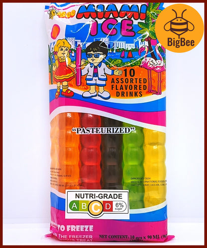 Bee Miami Ice Pop - 90mlx10tubes (Halal) Assorted Flavored Drinks Freeze Pops Stick Ready to Freeze Ice Popsicle