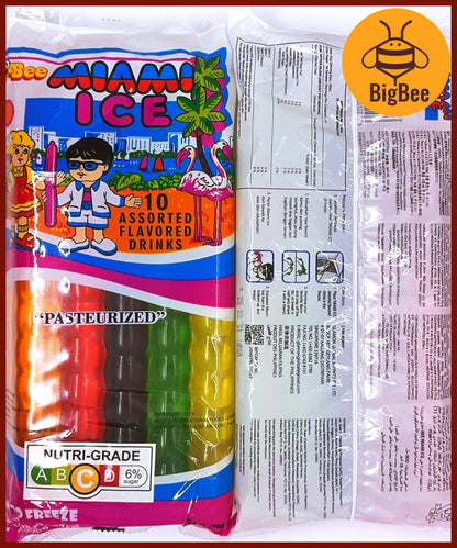 Bee Miami Ice Pop - 90mlx10tubes (Halal) Assorted Flavored Drinks Freeze Pops Stick Ready to Freeze Ice Popsicle