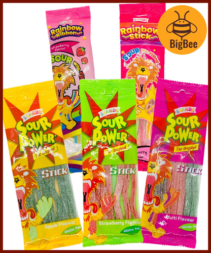 Beardy Fascini - 40g/pkt Sour Power Apple / Strawberry / Multi Flavour / Rainbow Stick Raspberry / Rainbow Ribbon Strawberry