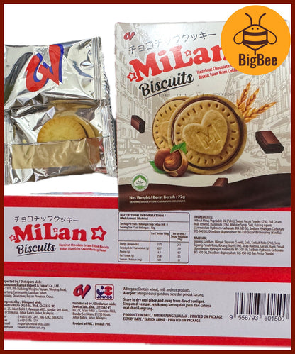 CV Milan Biscuits - 72g (Halal) Hazelnut Chocolate Cream Filled Biscuits