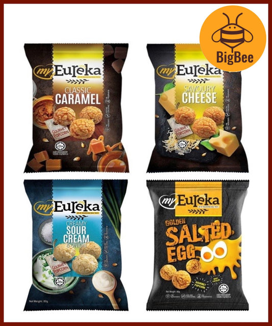 myEureka Gourmet Popcorn - 80g/pack Classic Caramel / Savoury Cheese / Creamy Sour Cream & Onion / Golden Salted Egg