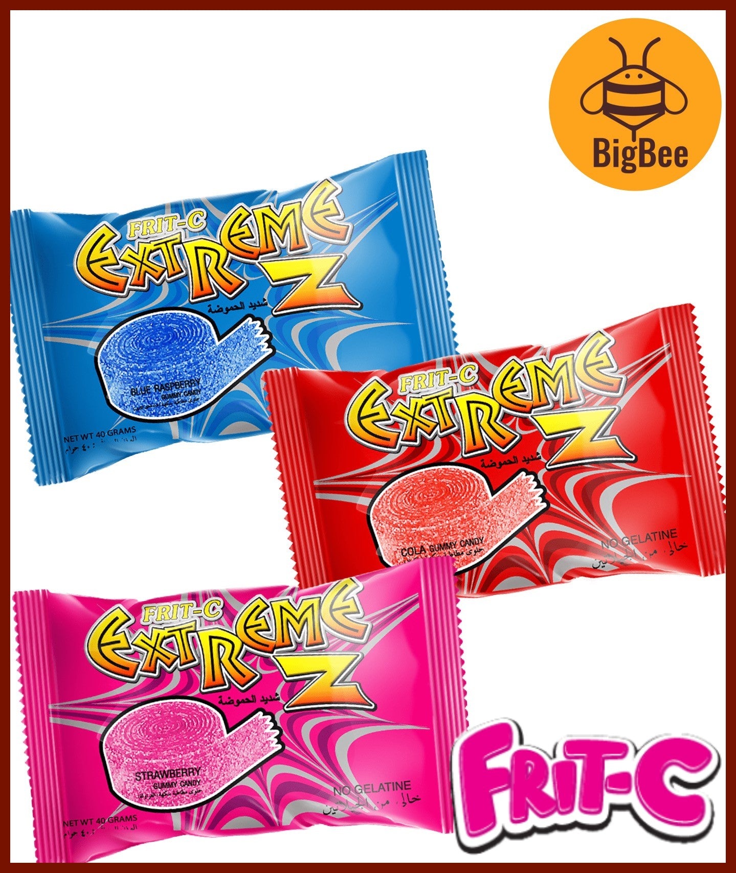 Frit-C Extreme Z Gummy Strips 40g / Sour Punk Stick 50g-Blueberry/Blueraspberry/Cola/Strawberry/Apple NO GELATINE HALAL