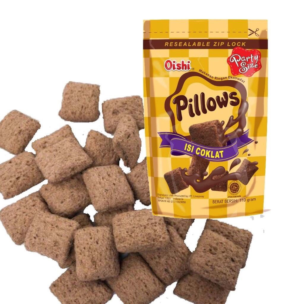 Oishi Pillows Chocolate Filled Crackers - 100g/pack Party Size, 6gx10pkts, 6gx20pkts, 12gx10pkts Family Packs (Halal)