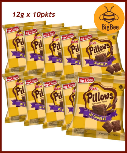 Oishi Pillows Chocolate Filled Crackers - 100g/pack Party Size, 6gx10pkts, 6gx20pkts, 12gx10pkts Family Packs (Halal)