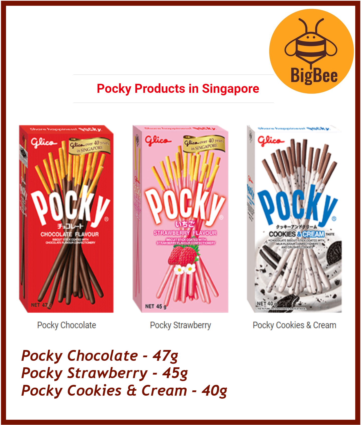 Glico Pocky Chocolate / Strawberry / Cookies & Cream Biscuit Sticks - 47g x 3pkts / 45g x 3pkts / 40g x 3pkts
