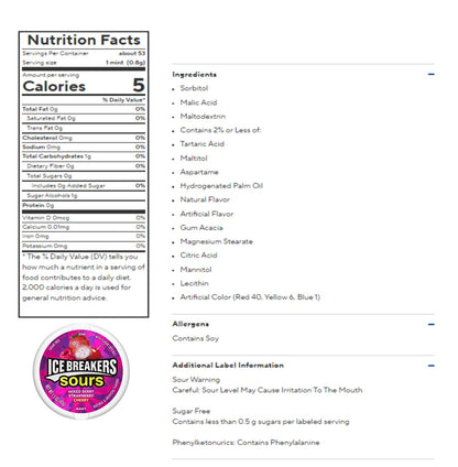 Ice Breakers Mints Candy - 36g / 42g Sugar Free with Flavor Crystals / Duo Cooling Crystals Sours Fruits Sours Berry