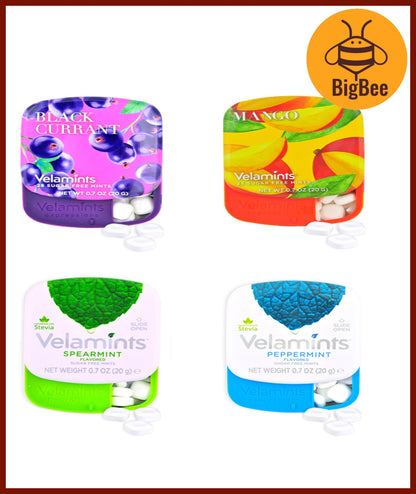 Velamints - 20g Expressions Black Currant / Mango / Velamints Fresh & Pure Peppermint / Spearmint Mints Stevia