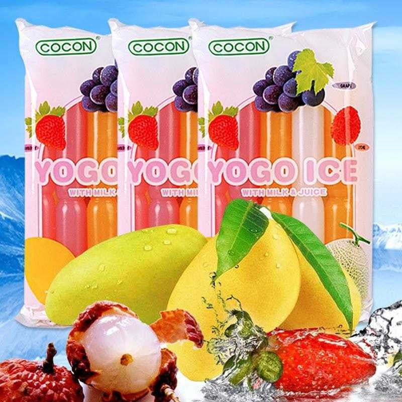 Cocon Yogo Ice - 450ml/pkt(45mlx10tubes)(HALAL) with Milk & Juice Ice Popsicle Strawberry Mango Lychee Honey Melon Grape