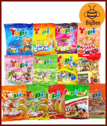 Yupi Gummy - 65g-120g Pizza/Baby Bear/Iced Cola/Neon Stix/Apple Ring/Strawberry Kiss/Fruity Puff/Burgers/Fun Gum/Hot Dog