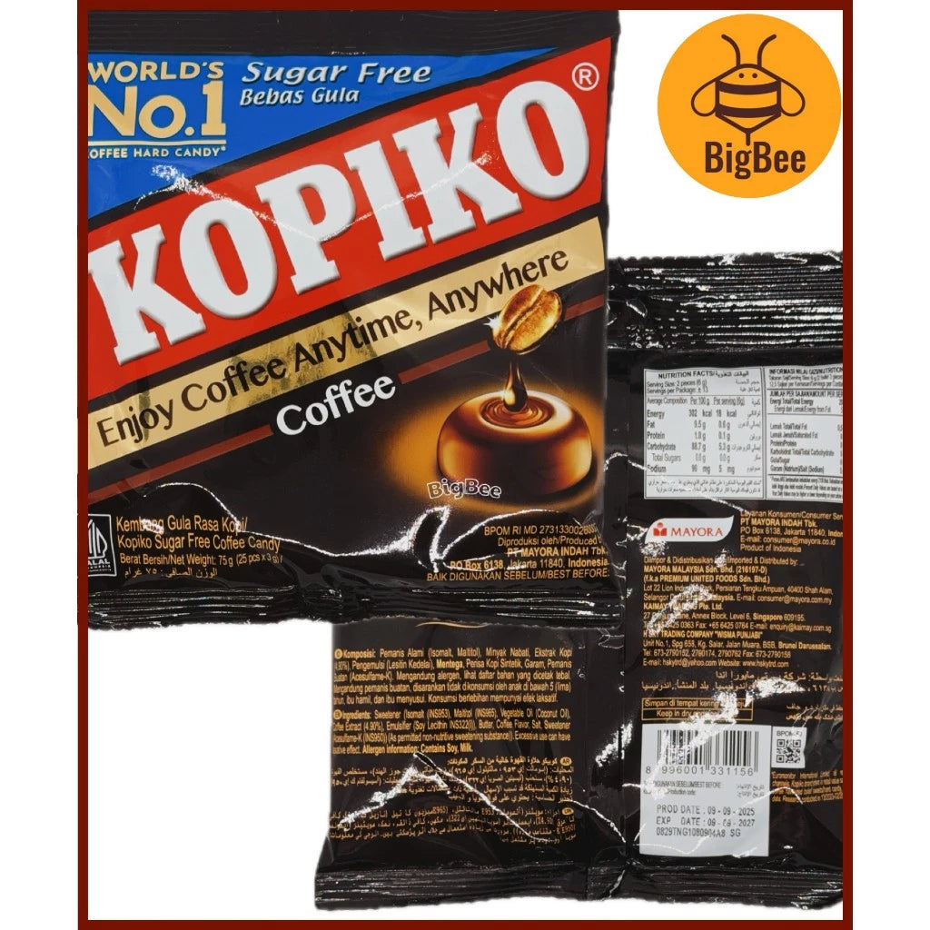 Kopiko Candy - HALAL 140g/pkt Kopiko Coffee / Cappuccino (40's x 3.5g) | 75g/pkt Kopiko Sugar Free Coffee (25's x 3g)